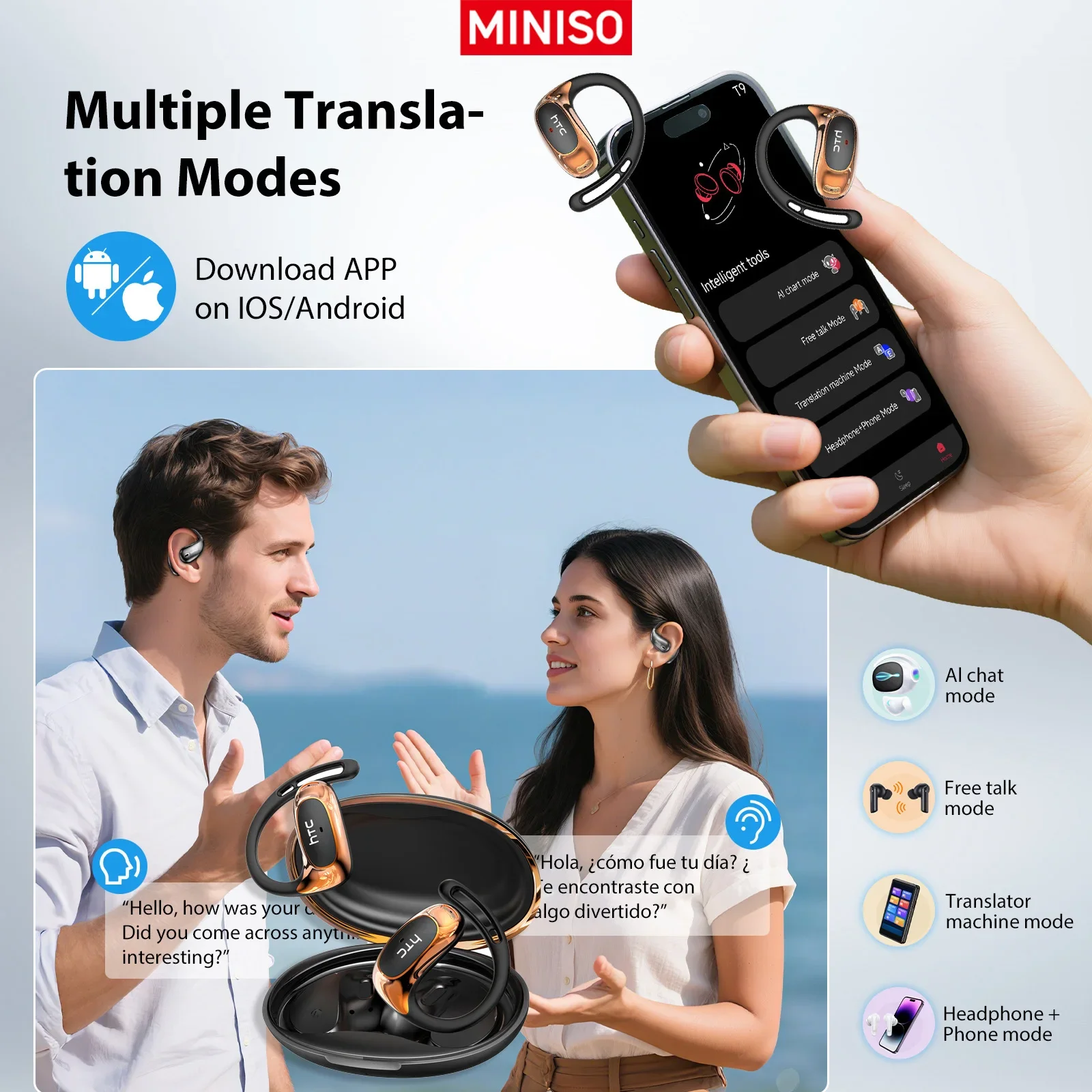 Фото MINISO MS202 Bluetooth V6.0 Наушники OWS Беспроводные наушники Музыка Стере AI Наушники-переводчики Низкая задержка Длительный срок службы №5