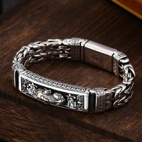 chinese style retro silver double stranded peace tattoo money brave troops mens bracelet personality pop retro lucky guy