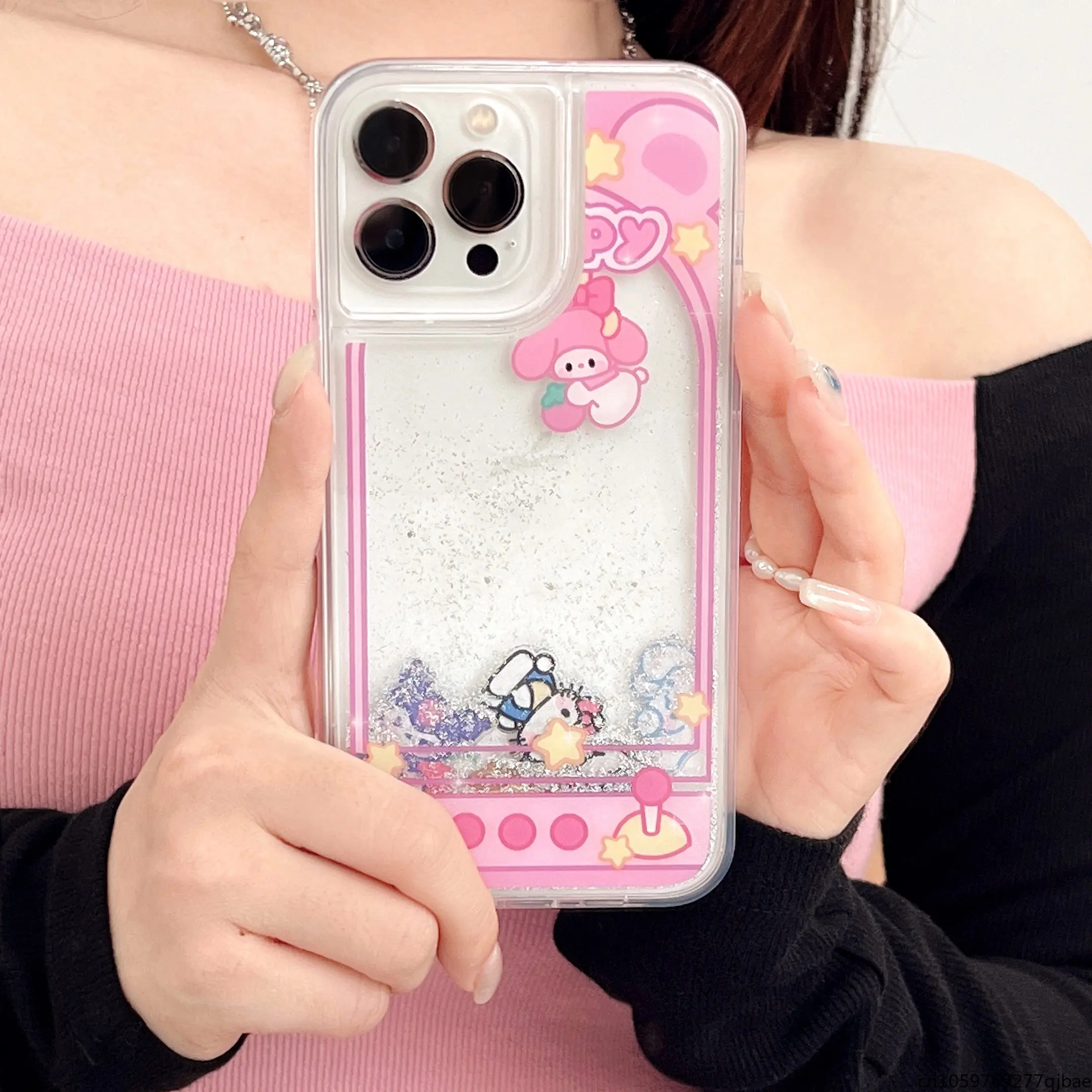 

Cartoon Cute Sanrio Hello Kitty Cinnamoroll Pochacco Quicksand Phone Case for IPhone 14 13 12 11 Pro Max 14 Pro Back Cover Girl