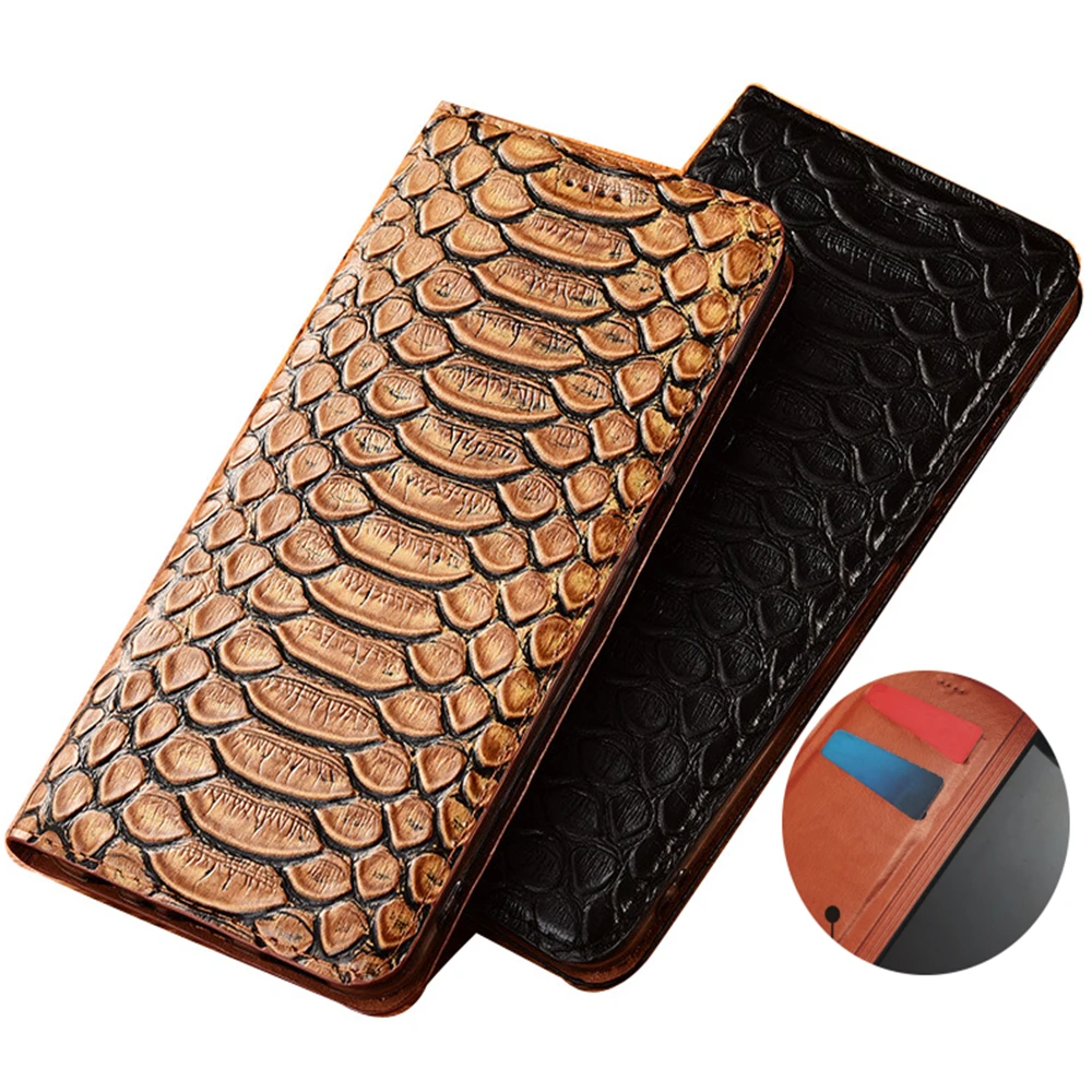 

Python Grain Cowhide Leather Magnetic Closed Holster Card Holder Case For Xiaomi Mi11T Pro/Xiaomi Mi11T Flip Cover Funda Coque