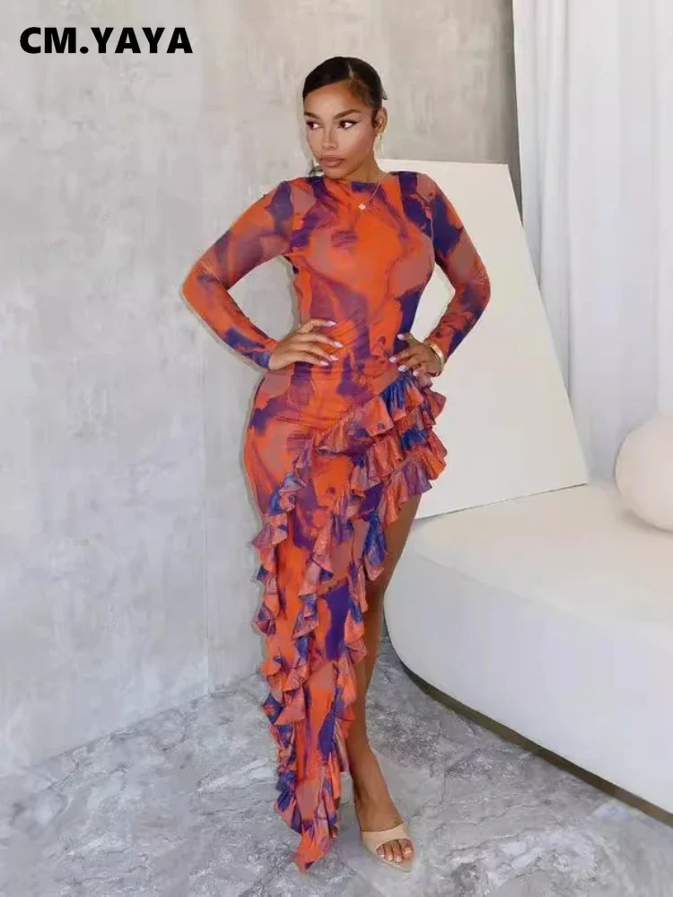 CM.YAYA женское облегающее платье с длинным рукавом и высоким разрезом по бокам