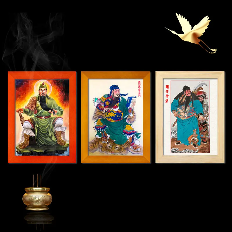 Wu God of богатство-портрет Гуань Гонг подвесная картина, Святого императора Гуань, китайский стиль, украшение рамы из массива дерева, deci