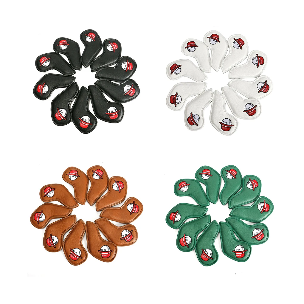 

10 Pieces PU Leather Golf Putter Cover Cartoon Portable Replacement Colorful Stylish Guard Golfing Accessories Brown