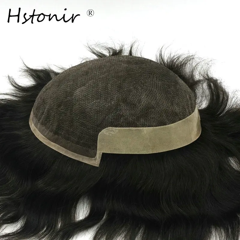 

Hstonir Mens Hair Systems Toupee Hair Pieces Super Fine Welded Mono Lace With NPU Invisible Indian Remy Hair Wig H027