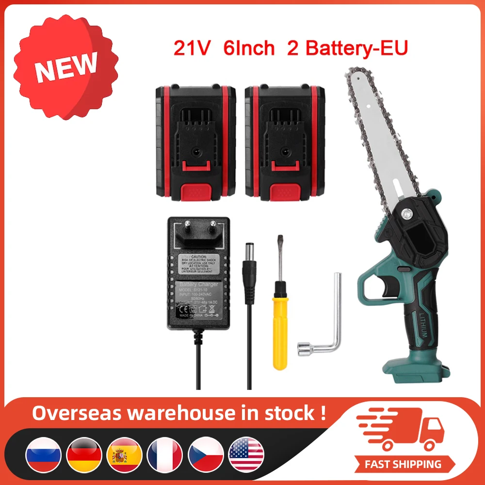 

21V Two Battery Portable Mini Electric Pruning Saw Rechargeable Small Wood Spliting Chainsaw One-handed Woodworking Tools 24V