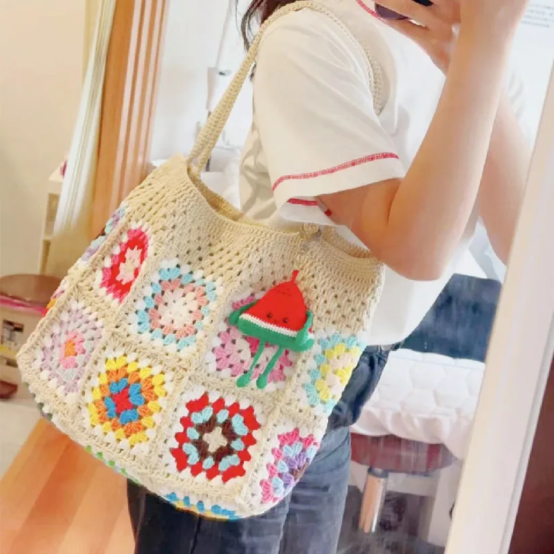Women's shoulder bag, knitted large capacity handbag, casual women's handbag, large shopping bag, summer beach bag