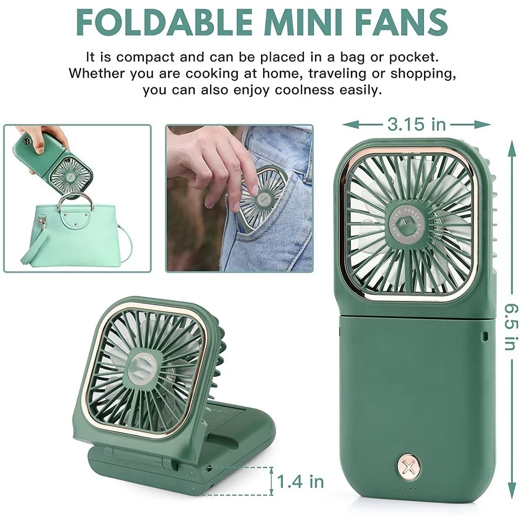

Multifunction Foldable Portable Handheld Mini USB Fan,3000 mAh Power Bank Phone holder 3 Speeds Hanging Neck Cooling Fan