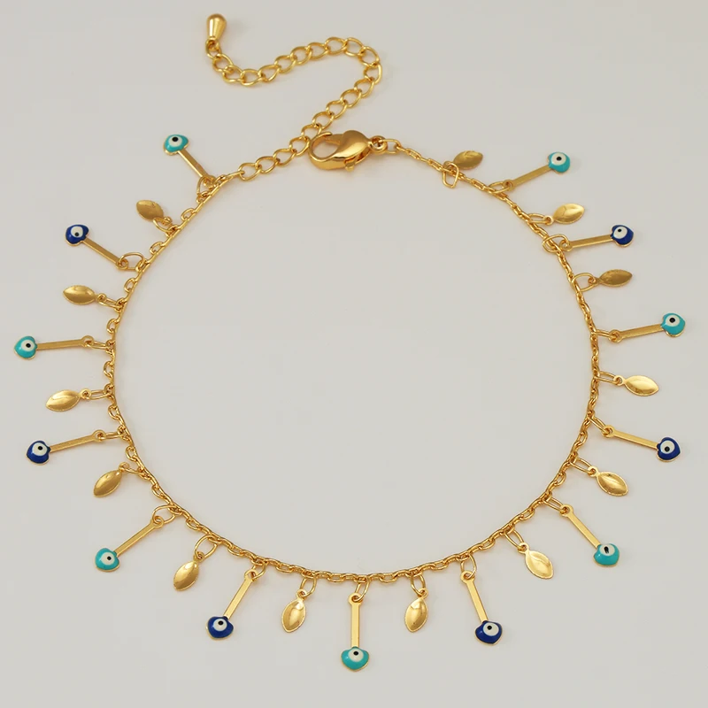 KDE Fashion Bohemia Eyes Tassel Anklets for Women Girls Mom Summer Beach Gold Color Ankle Chain Charm Jewelry