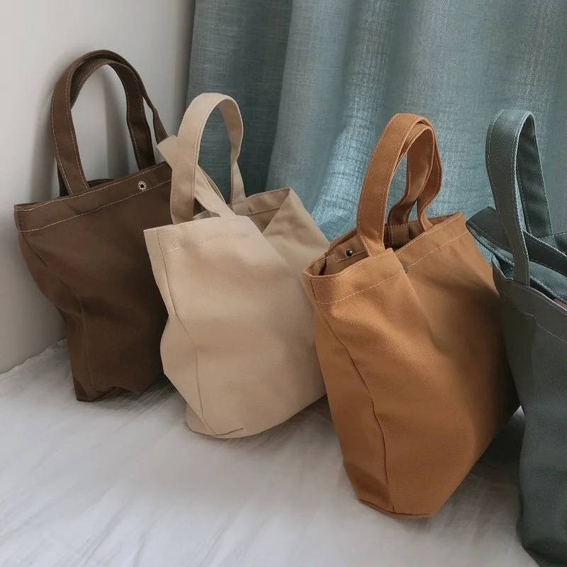

Small Canvas Women Tote Bag Solid Color Woman Lunch Bag Fashion Shoppers Female Handbags Cloth Personal Office Bento Food Bags