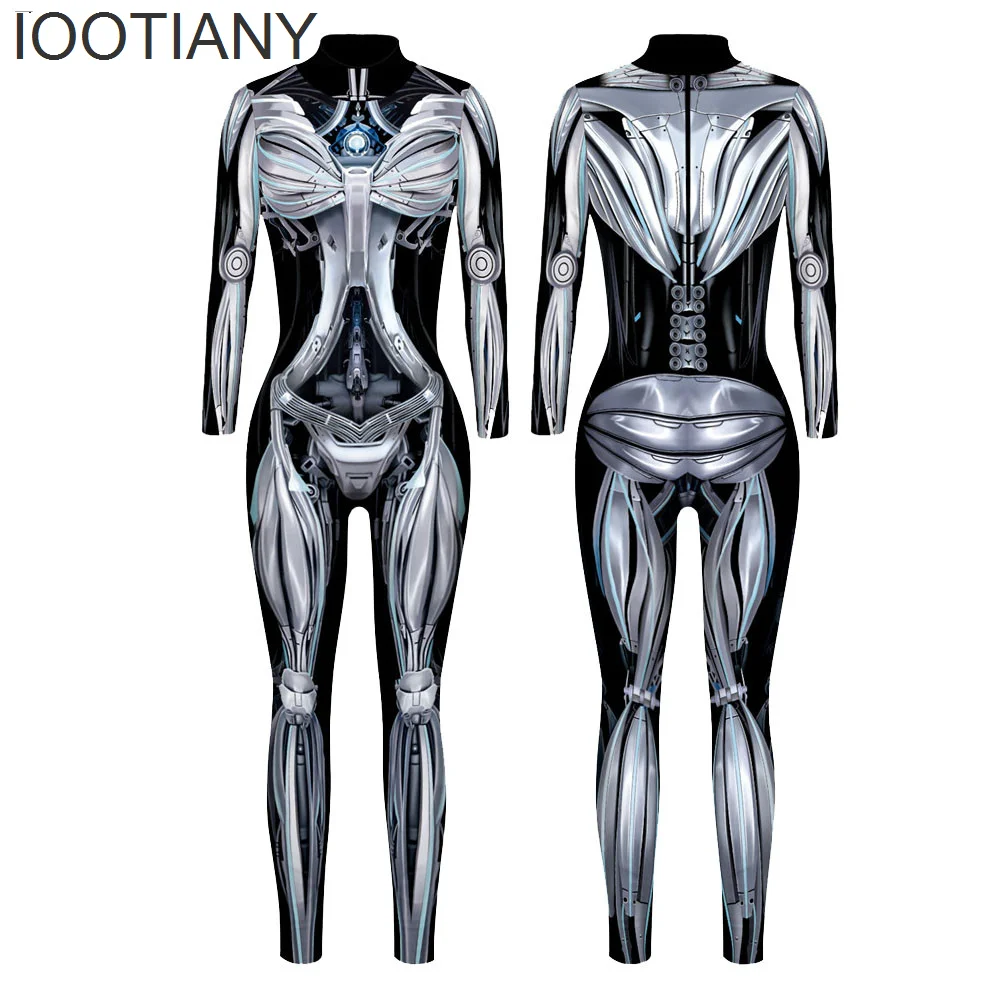 

IOOTIANY 2023 Skeleton Print Jumpsuits Women Halloween Cosplay Costumes Attack on Titan Mechanical Bodysuits Zentai Anime Outfit