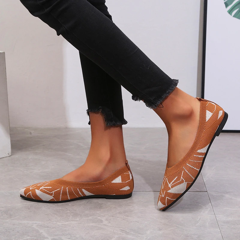 

Spring Ballet Flats Stretch Knitted Shallow Flats Pointed Toe Slip on Loafers Soft Rubber Sole Walk Boat Shoes Woman Summer 2022