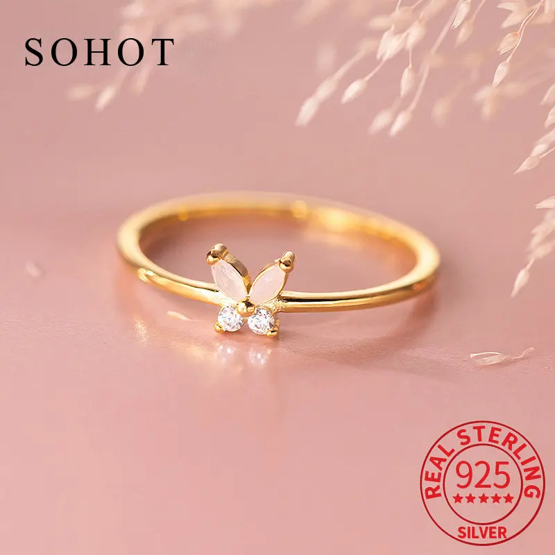 

Real 925 Sterling Silver Zircon Butterfly Adjustable Ring For Charming Women Cute Fine Jewelry Minimalist Accessories