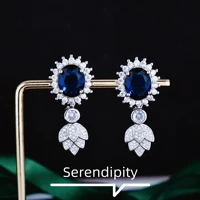 luxury womens oval design lotus flower imitated sapphire earrings engagement wedding party jewelry gift earring for women