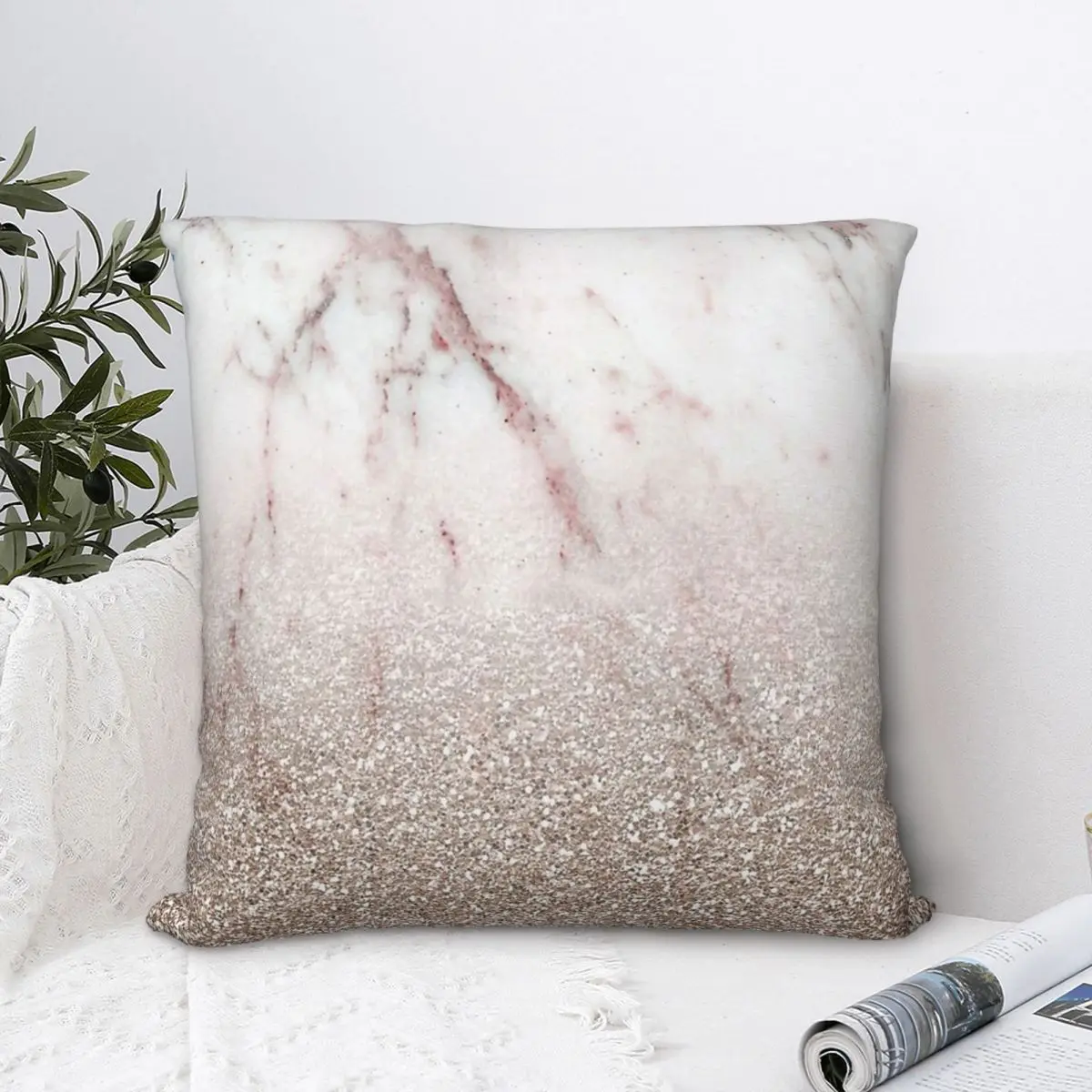 

Glitter Ombre Pink Marble Rose Gold Glitter Polyester Cushion Cover Design Art Bedroom Car Decorative Soft Hug Pillowcase