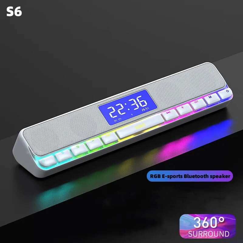 Фото S6 RGB Bluetooth влияет на esports Bluetooth-колонки, стерео басы и компьютерные колонки с функцией FM-радио, поддержка TWS/AUX/U №5