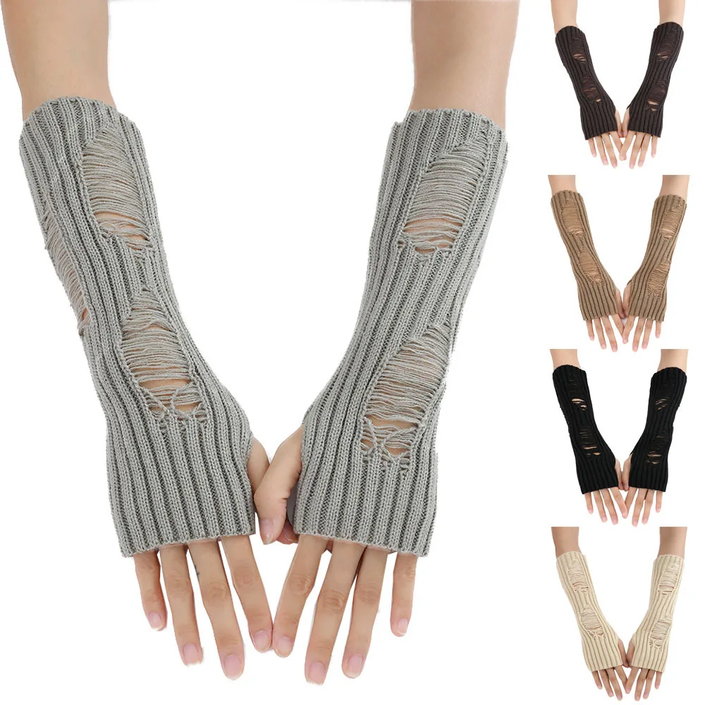 

Fashion Women Long Gloves Arm Crochet Warmer Knitting Perforated Mitten Warm Fingerless Gloves Christmas Accessories Gift