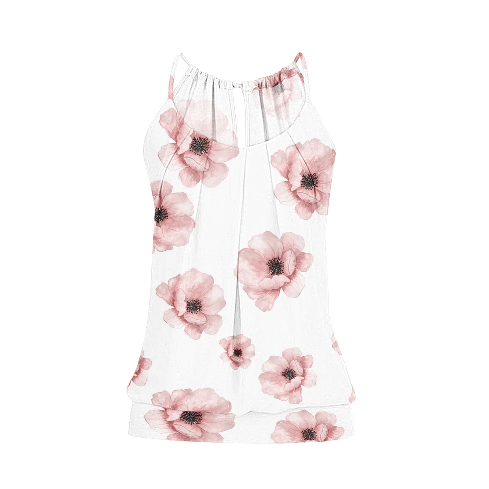 

Майка женская с цветочным принтом, модный топ без рукавов, свободная майка с круглым вырезом, с перекрестным задним подолом, Топ