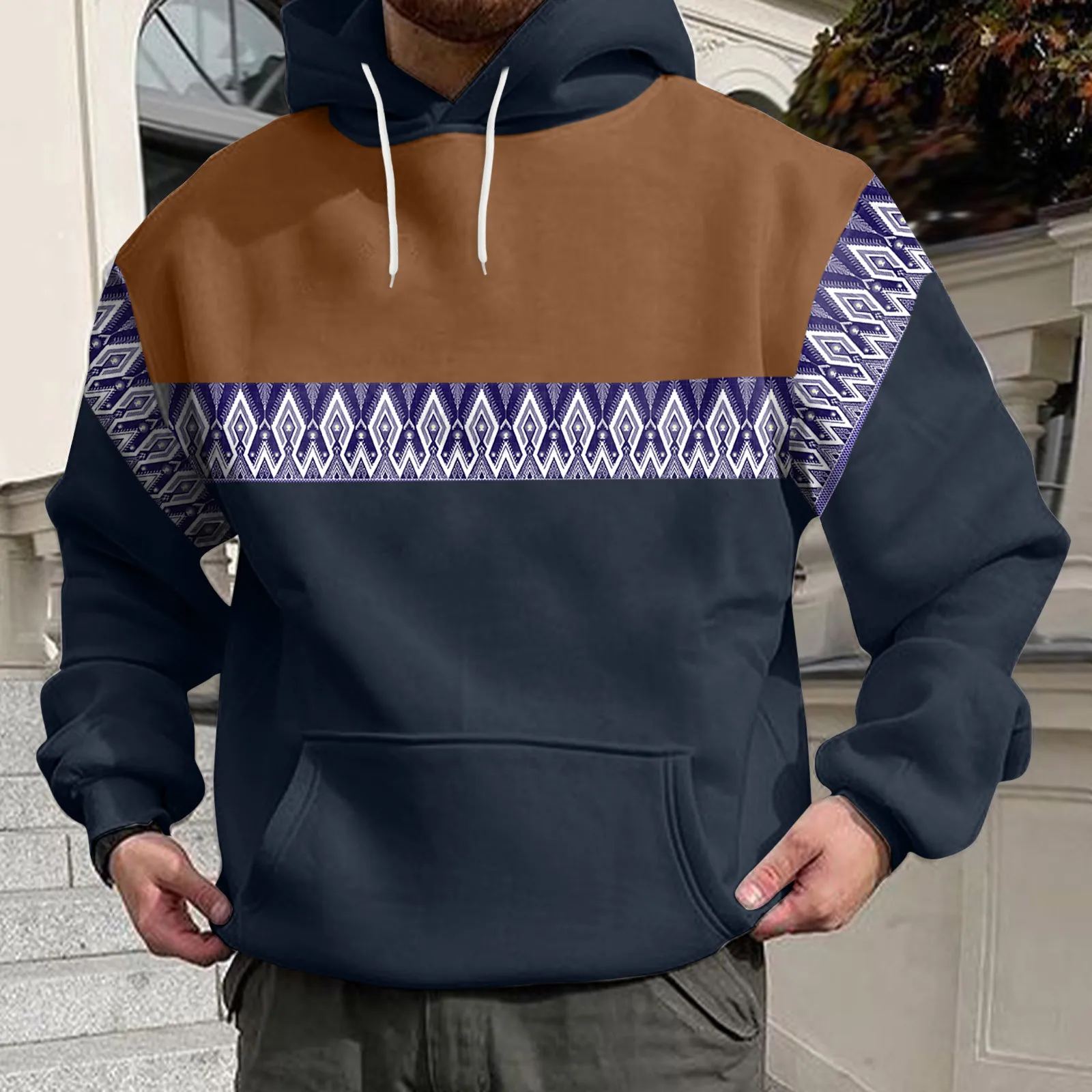 

Мужская повседневная толстовка с капюшоном и круглым вырезом, с длинным рукавом и 3D принтом, винтажный свободный крой в стиле преппи