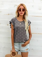levaca polka dot tunic tops loose fit butterfly sleeve casual round neck t shirt for womens summer