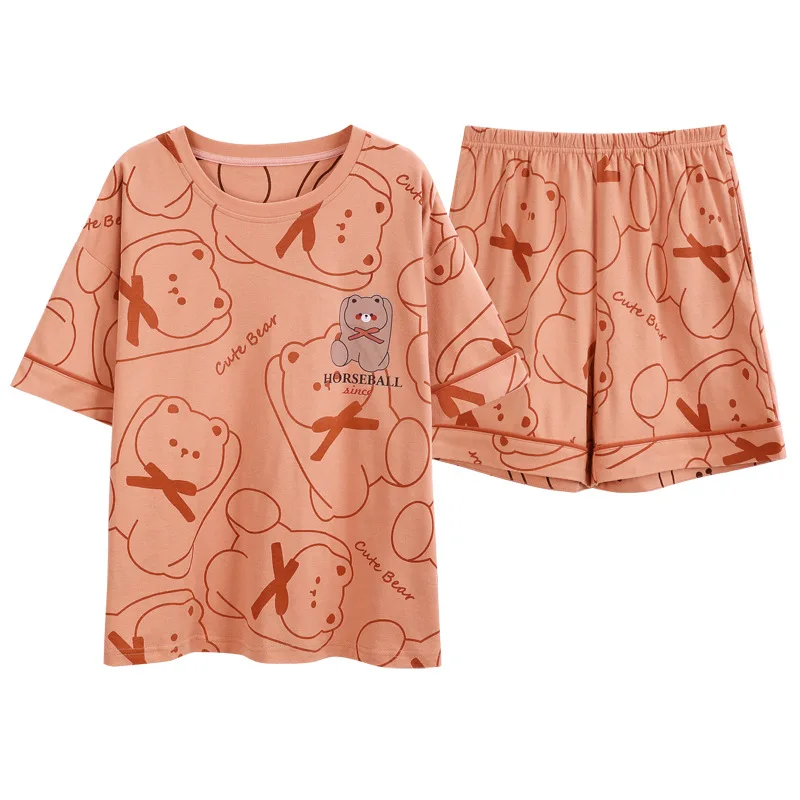 New women's pajamas summer cotton short-sleeved shorts thin section large size student cotton homewear suits can go out