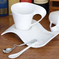 creative wavy ceramic fancy coffee cup and saucer set european small luxury couple 90ml coffee cup