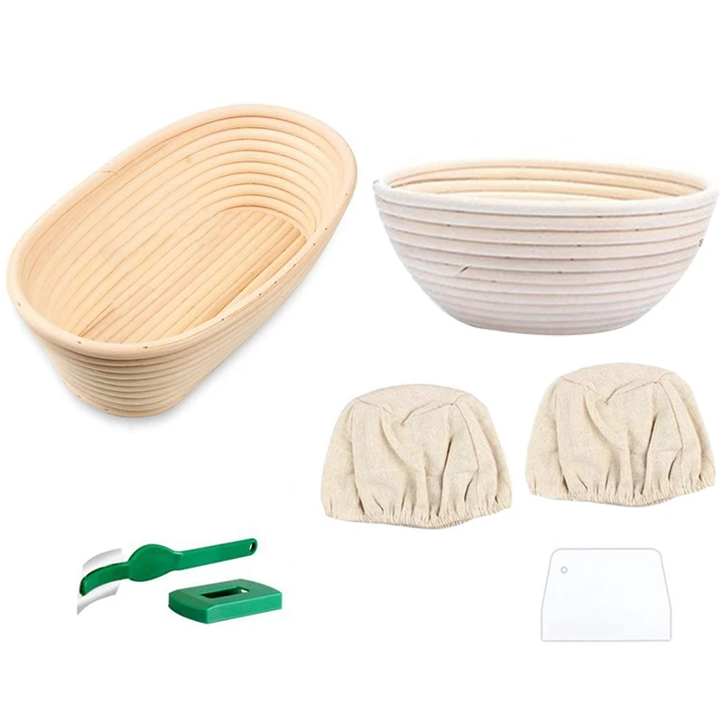 

6Pcs Banneton Proofing Bread Basket With Removable Liner And Scraper For Baker Baking Tools