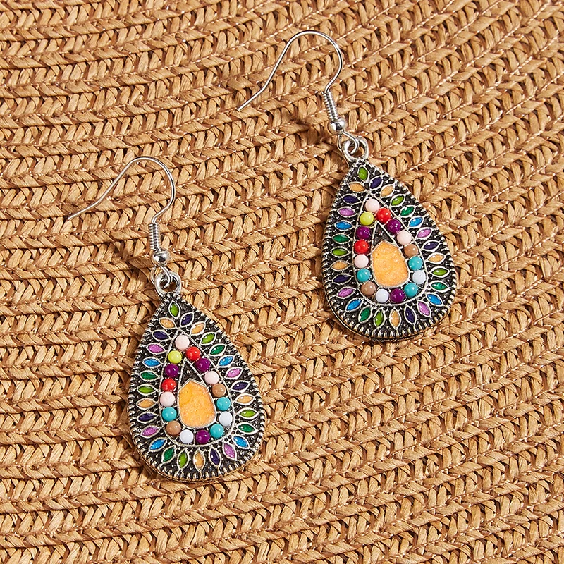 Модные Винтажные висячие серьги для женщин сплав кристаллы этнические бусины