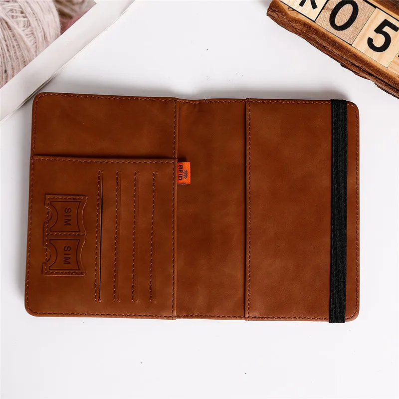 Elastic Band Leather Passport Cover RFID Blocking for Cards Travel Passport Holder Wallet Document Organizer Case Men Women