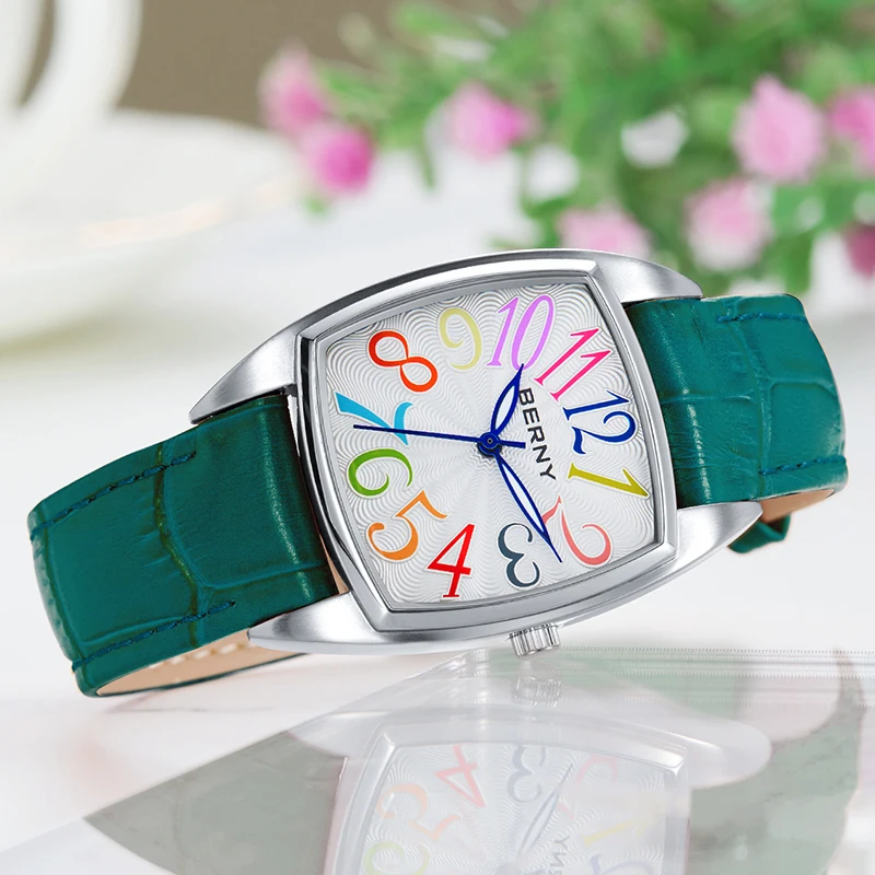 Часы BERNY для женщин элегантные повседневные S/S кожаный ремешок квадратные