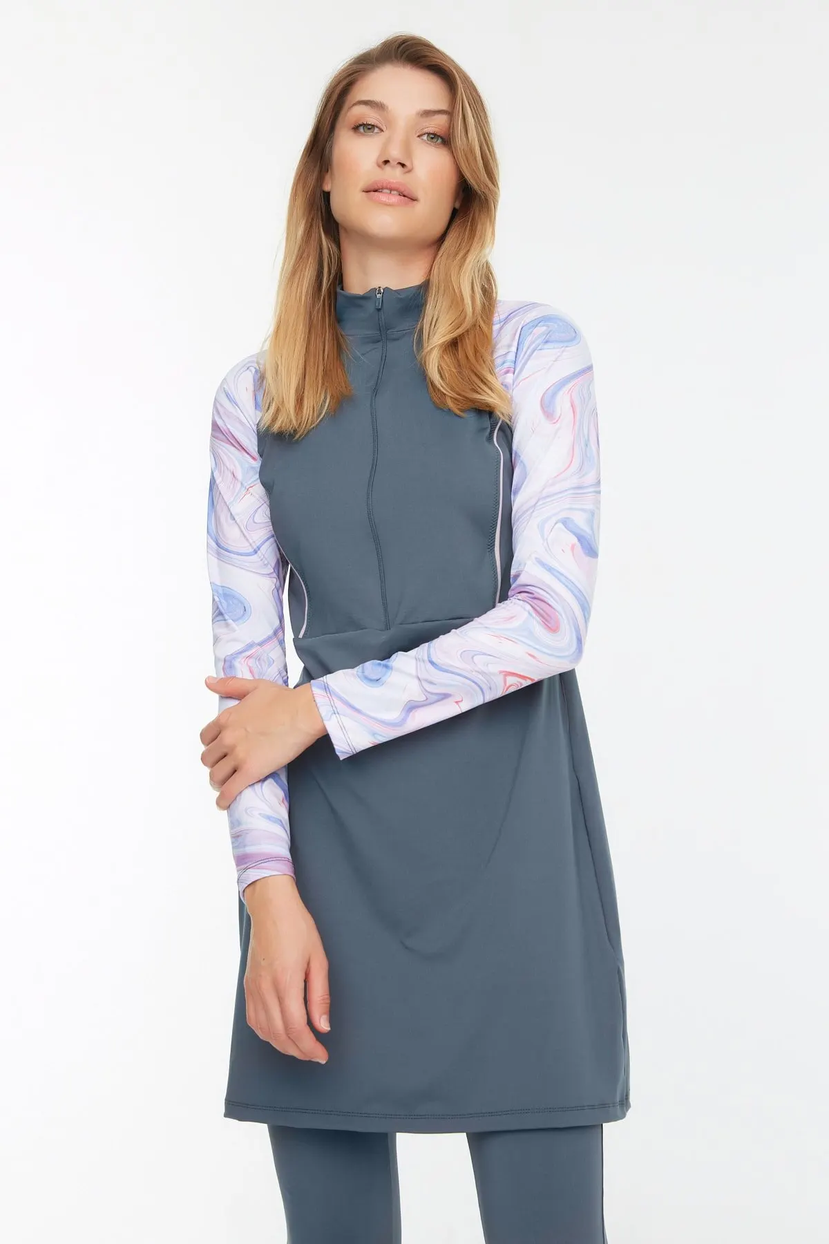 

Мусульманские Буркини серые с длинным рукавом для серфинга 3 шт. Комплект купальников скромная летняя одежда хиджаб спортивный купальник