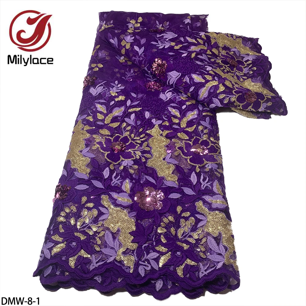 

African Lace Fabric French Lace Fabric Mesh Embroidered Sequins Fabric with Tulle Lace Fabric for Wedding Dress DMW-8