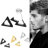 simple fashion 925 anti allergy silver needle man earrings titanium steel punk triangle earrings jewelry gifts