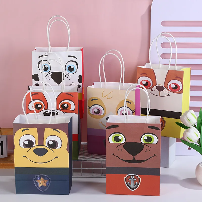 

6pcs Cartoon Paw Patrol Skye Chase Candy Paper Bag Stand Up Bag Paper Gift Bag Kraft Paper Favor Top Packing Christmas Paper