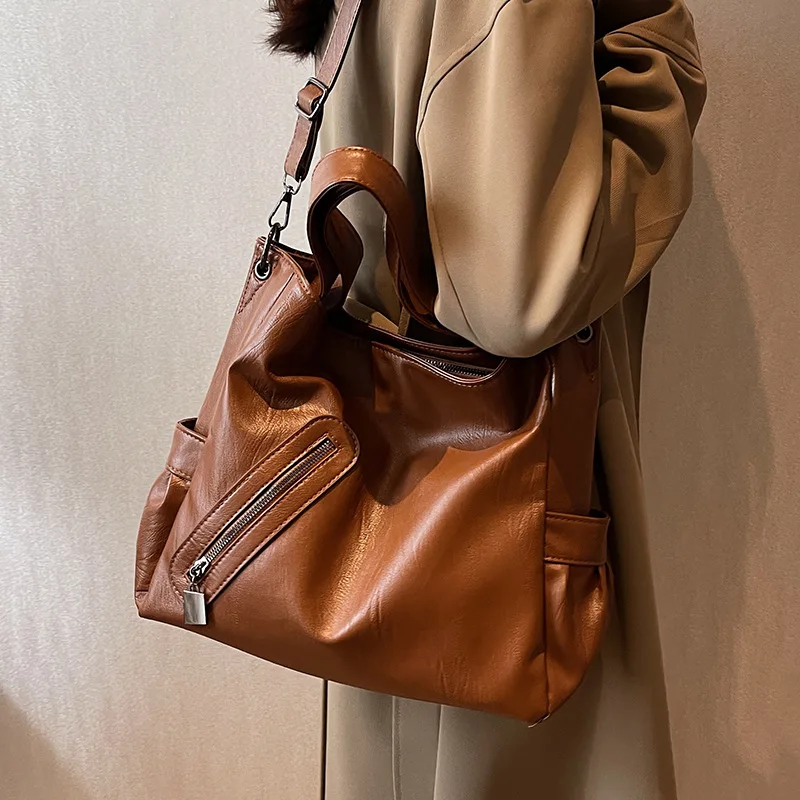 2023 New Summer  Women Fashion Crossbody Bag Retro Solid Color PU Leather Shoulder Underarm Bag Casual Shoulder Bag for Women