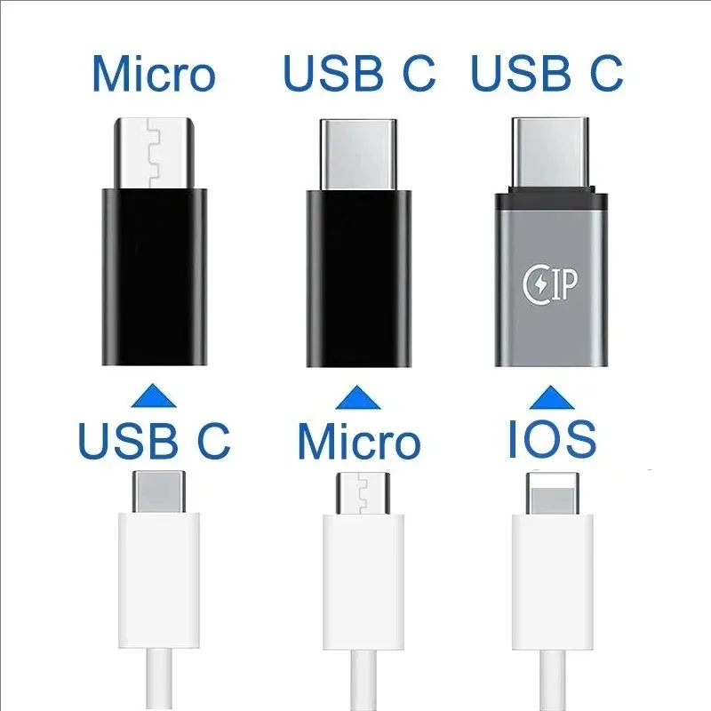 Фото 6/3/1 шт. Micro USB/iOS «мама» на тип C «папа» OTG адаптер для зарядки передачи данных конвертер для iPhone Xiaomi USB C адаптеры №2