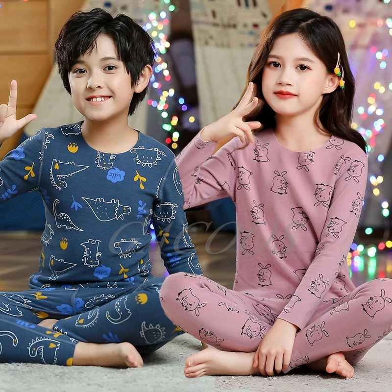 

2023 New Pyjamas Kids Thermal Underwear Sets Baby Cartoon Dinosaur Long Johns Pajamas Boys Girls Sleepwear Clothes For Children