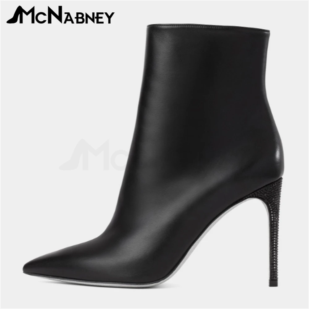 Fine Heeled Women Boots Pointed Fashion Sexy Modern Boots Ankle Boots Solid Color Leather Women Short Boots Office Career Shoes