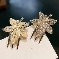 luxury korean hairpin jewelry gold metal rhinestone hair clips hair clamps hair accessories cute maple heart pearls barrettes