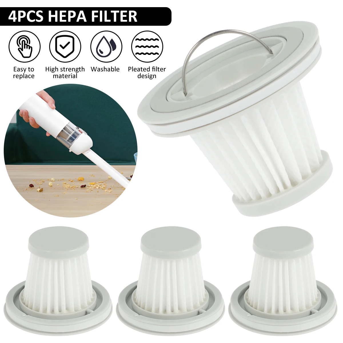 

4Pcs Vacuum Cleaners Filter Compatible with Handy Vacuum Cleaner HEPA Filter Mini Wireless Vacuum Cleaner Accessories Washable
