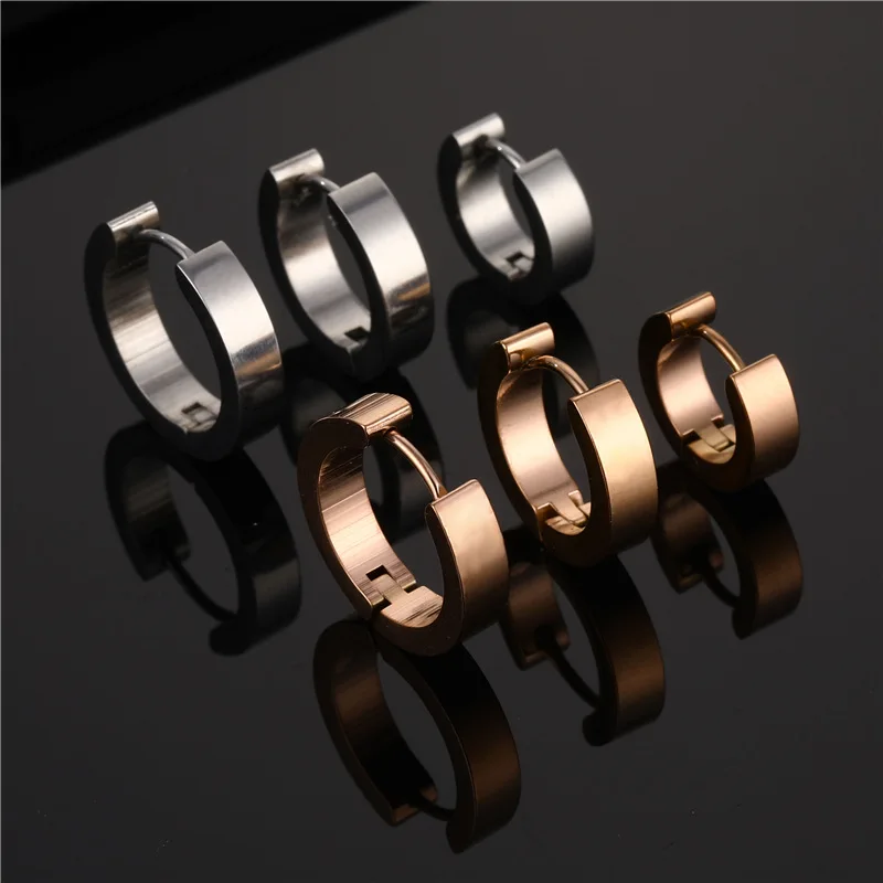 

KNOCK Chic 1Pair Cool Punk Men's Stainless Steel Hoop Piercing Round Earring Ear Stud men woman jewelry