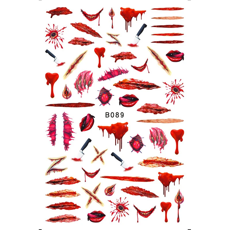 

10PCS Halloween Scary Skull Grimace Girl Simulation Scar Nail Sticker Nail Decoration Beauty Sliders for Nails Nail Art Decor