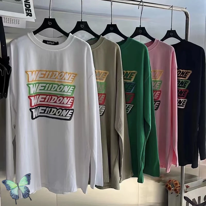 

5 Color Unisex WE11DONE Letter Bullet Screen Round Neck Long Sleeve T-shirt