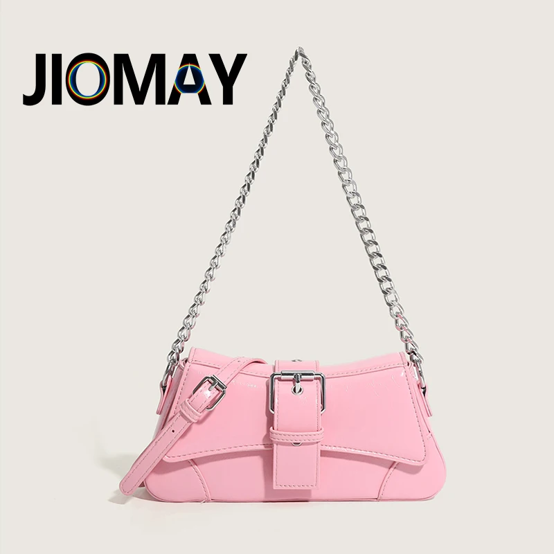 

JIOMAY PU Leather Shoulder Bag for Women 2023 Fashion Simple Designer Handbag Ladies Solid Color Two Strap Buckle Chain Flap Bag
