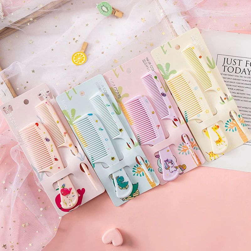

2Pcs/Set Cute Kids Hairdressing Comb Anti-static Pointed Tail Comb for Girls Whale Dinosaur Giraffe Unicorn Hair Cmb Kids
