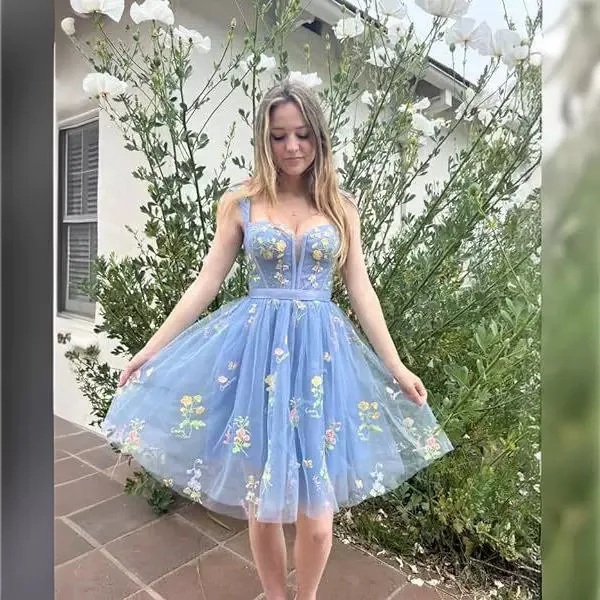 Lamour 2024 Floral And Simple Evening Dress For Female Spaghetti Strap 15 Anos Birthday Party Prom Above Knee Vestidos
