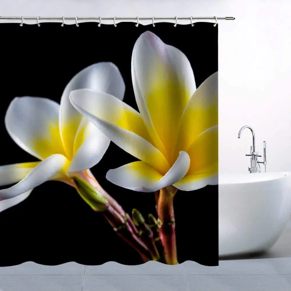 

Занавеска для душа с изображением белых и желтых цветов, уникальный черный тканевый Декор для ванной комнаты, гардина для ванны с Омбре и кр...