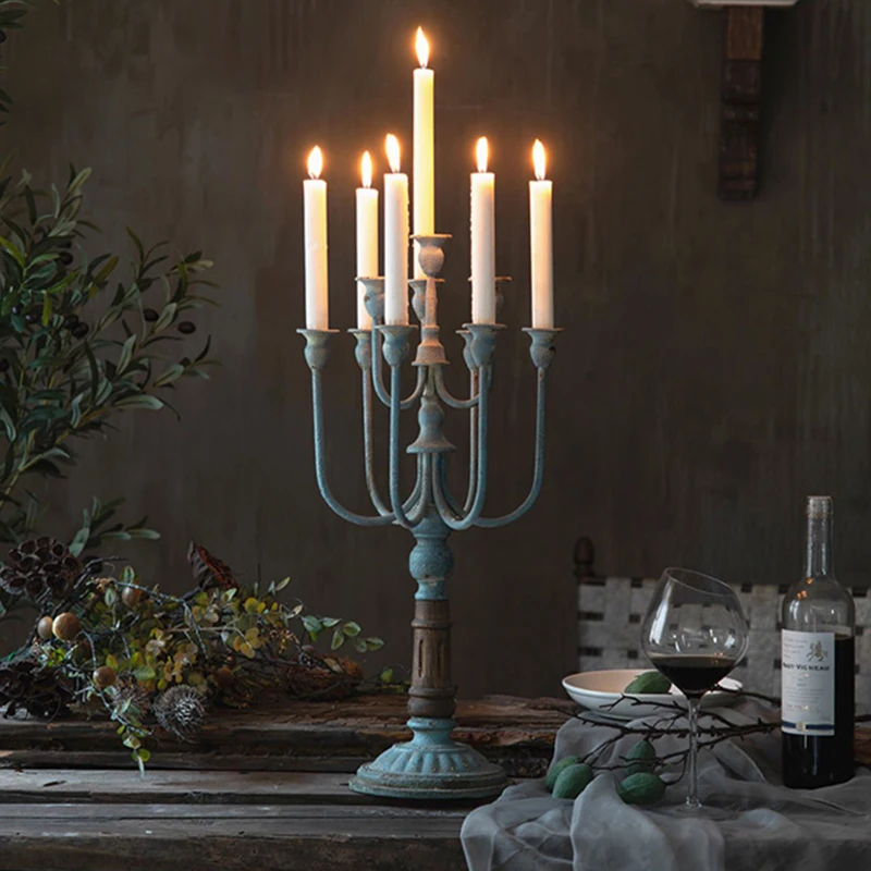 Tall Nordic Rustic Long Candle Holders Pillar For Floor Iron Portavelas Home Decorations