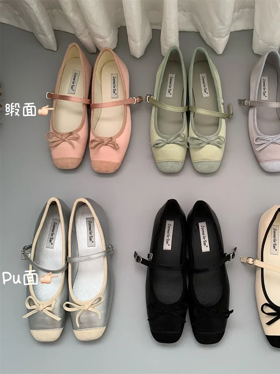 

Fairy Gentle Style Mary Jane Shoes Autumn New Shallow Mouth Square Head High Grade Satin Single Shoe