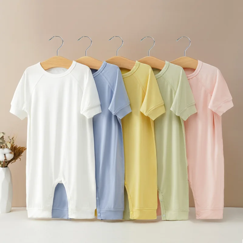 

Spring Autumn Summer 6-12M Baby Girls And Boy Clothes Modal Half Sleeve Rompers Infants Solid Color Jumpsuit