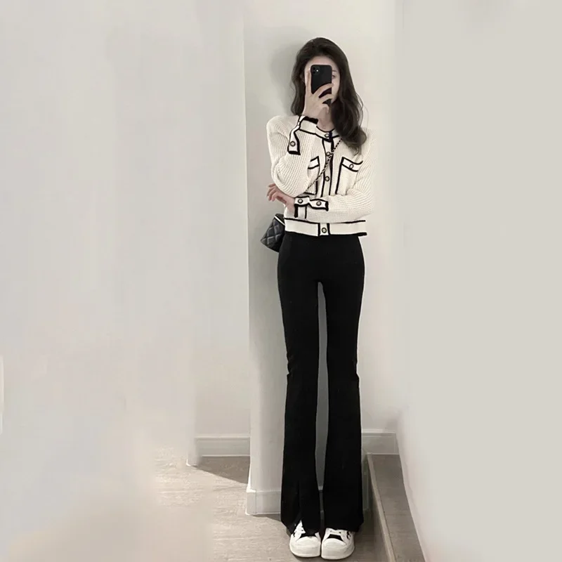 Вязаный кардиган свитер топ повседневные брюки комплект из 2 предметов твидовый